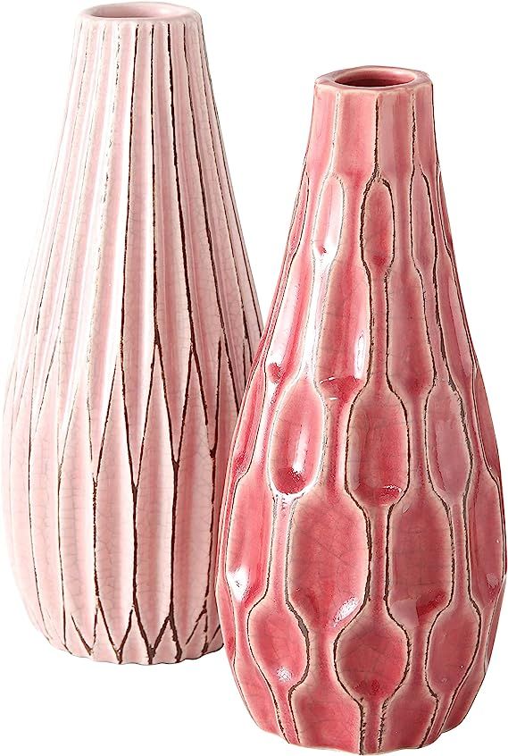 WHW Whole House Worlds Iconic Scandi Vases, Set of 2, Fluted, Pink, Mauve and Dusty Rose, Crackle... | Amazon (US)