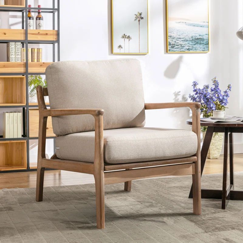 Jincy 25" Wide Linen Upholstered Arm Accent Chair with Wooden Legs | Wayfair North America