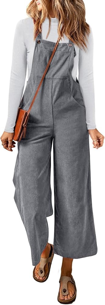 Happy Sailed Women Corduroy Overalls Winter Fall Casual Loose Sleeveless Adjustable Strap Wide Le... | Amazon (US)