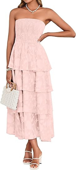 Simplee Womens Summer Strapless Maxi Dress 2026 Boho Floral Off Shoulder Wedding Guest Dresses Ti... | Amazon (US)