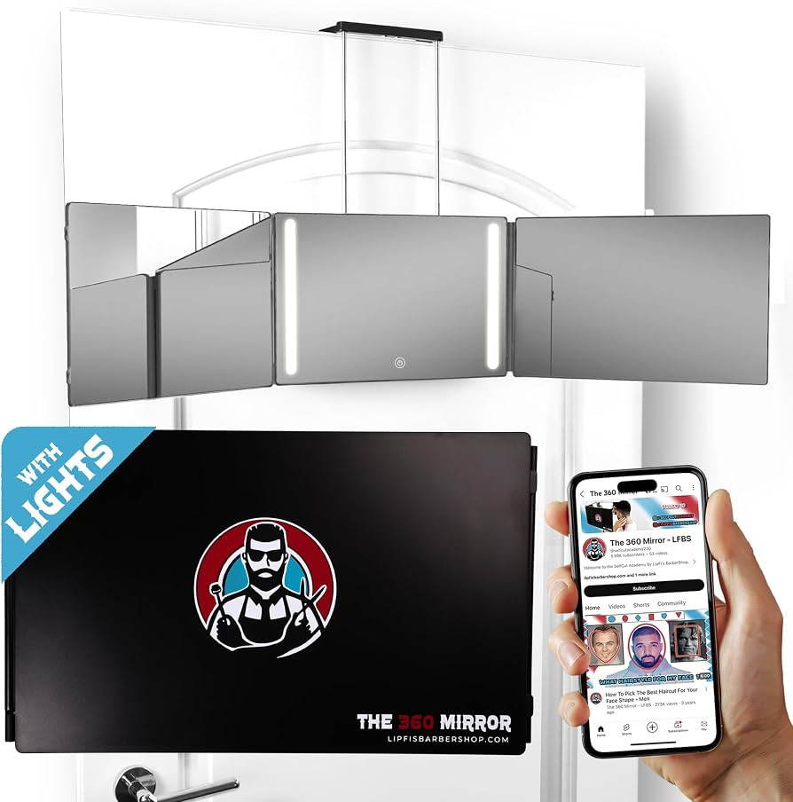 The 360 Mirror - 3 Way Mirror for Self Hair Cutting - Adjustable Trifold Barber Mirro to Cut Your... | Amazon (US)