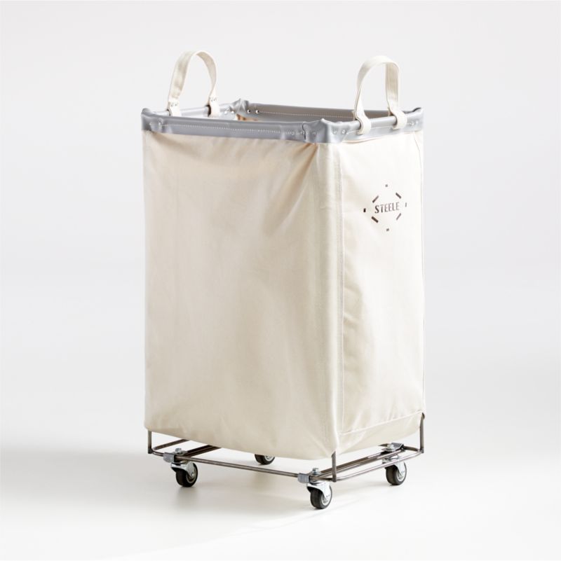 Steele Canvas 2.5-Bushel Vertical Rolling Laundry Hamper + Reviews | Crate & Barrel | Crate & Barrel