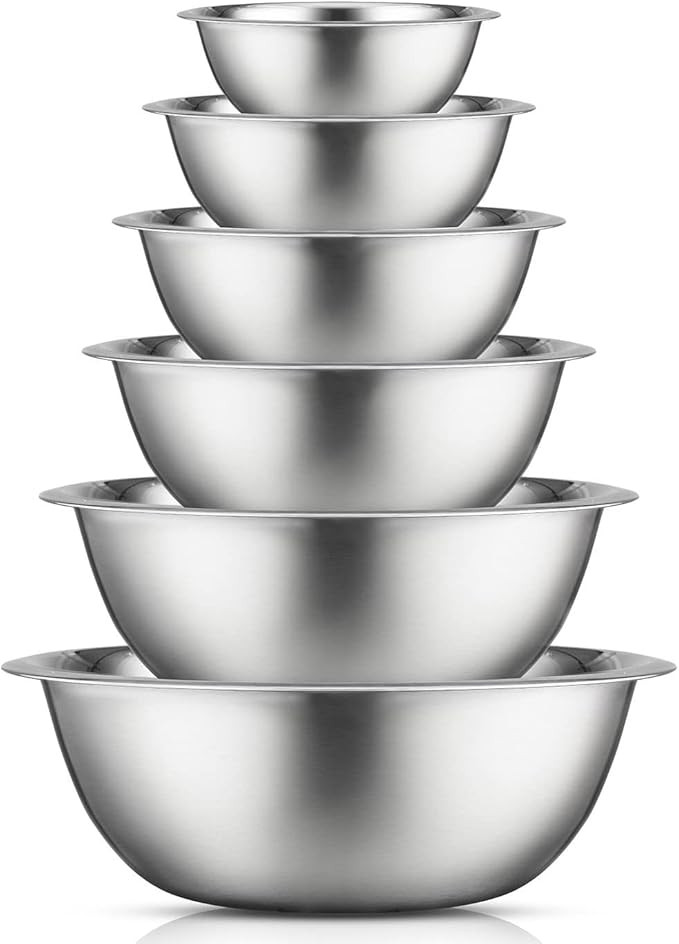 JoyJolt Stainless Steel Mixing Bowl Set - 6 Piece Nesting Bowls, 5qt to 0.5qt, Ideal for Kitchen,... | Amazon (US)