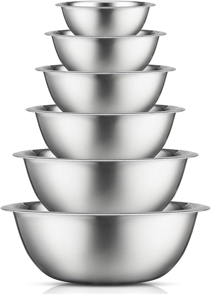 JoyJolt Stainless Steel Mixing Bowl Set of 6 Bowls. 5qt Large to 0.5qt Small Metal Bowl. Kitchen,... | Amazon (US)