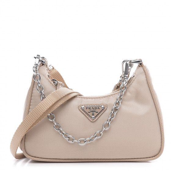 PRADA Tessuto Nylon Mini Re-Edition 2000 Shoulder Bag Cameo Beige | Fashionphile