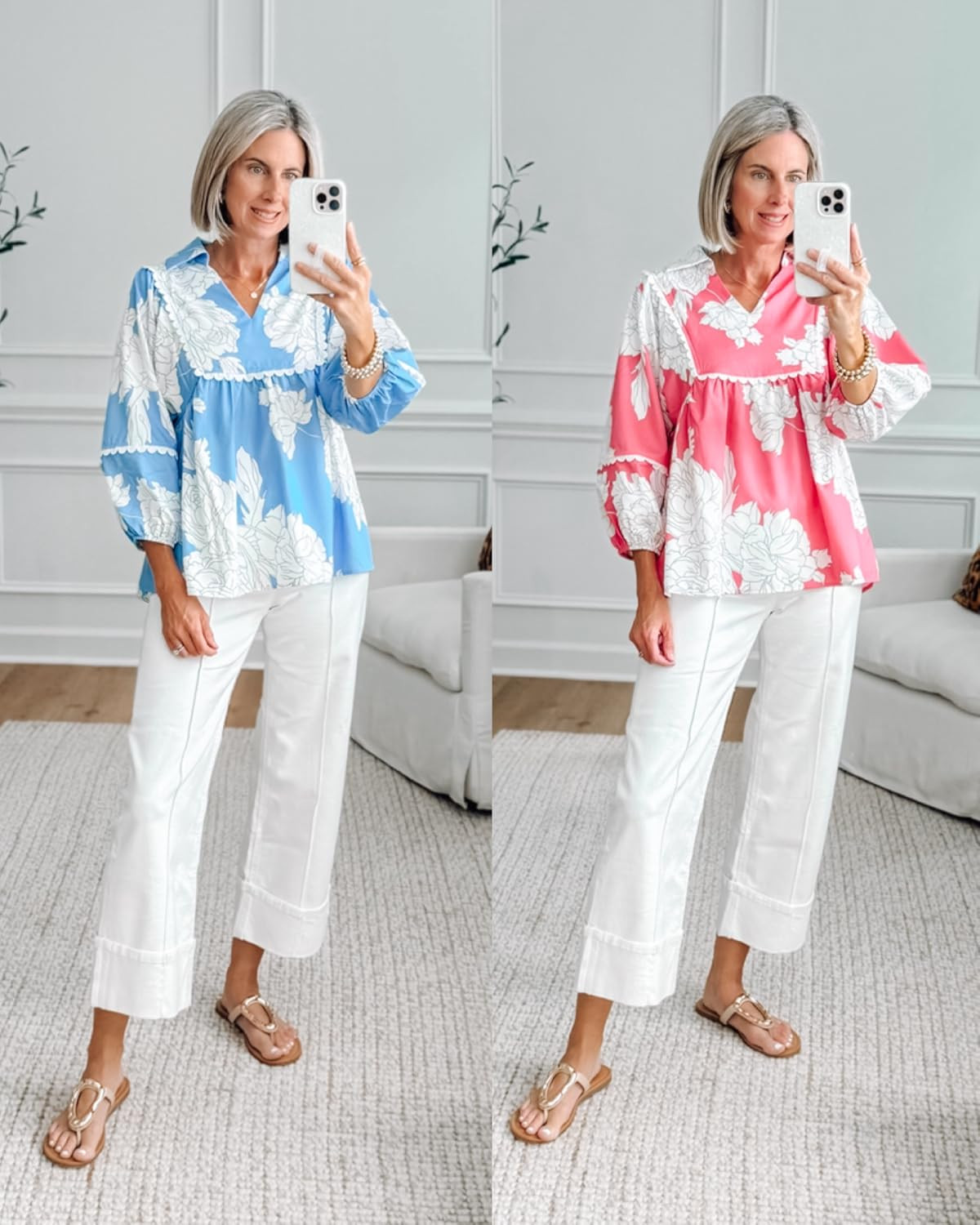 Tankaneo Womens Floral Peplum Babydoll Tops 3/4 Puff Sleeve Pleated Blouse Cute Casual V Neck Loo... | Amazon (US)