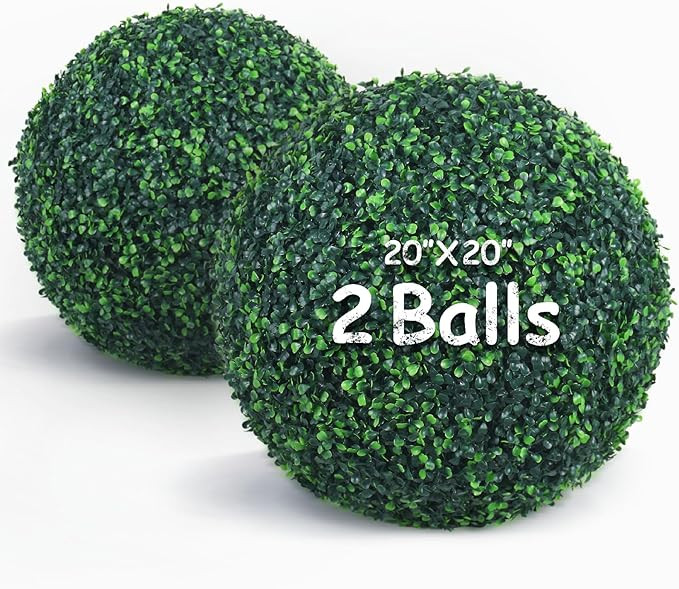 20 Inch 2 Packs Artificial Boxwood Balls Topiary Balls, 4 Layers of UV-Resistant Greenery Balls I... | Amazon (US)