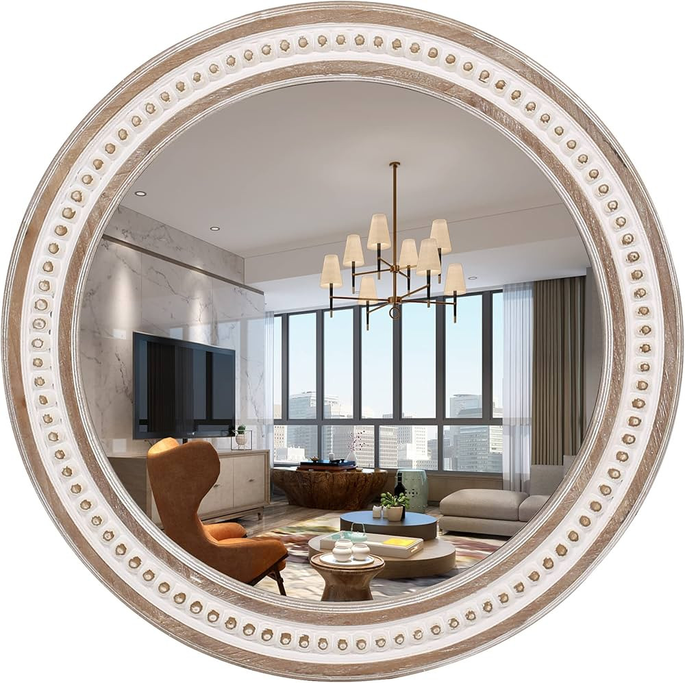 Circle Mirrors Wooden Round Mirror - 24 inches Farmhouse Mirrors Decorative Wall Mirror for Bathr... | Amazon (US)