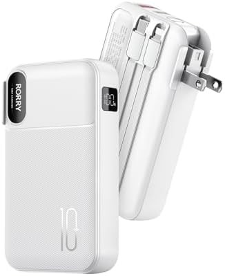 RORRY Portable Charger Built in Cables, AC Wall Plug In Portable Charger Power Bank 10000mAh Trav... | Amazon (US)