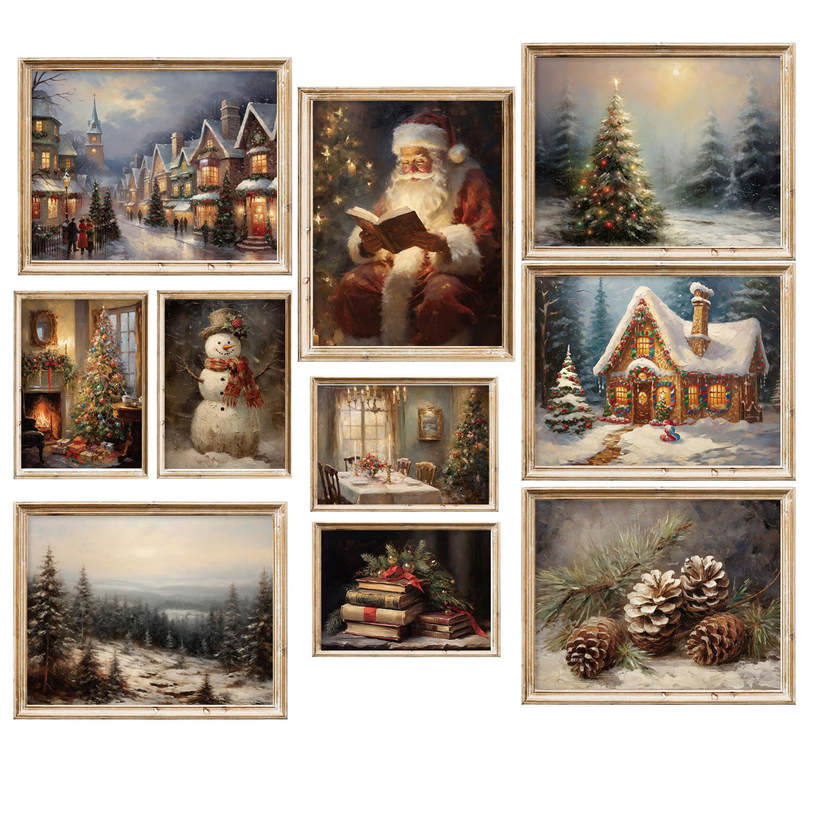 Whaline 10 Sheet Vintage Christmas Wall Art Prints Snow Scene Santa Xmas Tree Posters Retro Warm ... | Amazon (US)