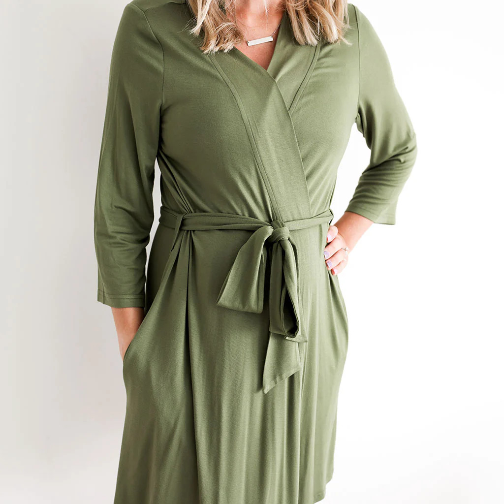 Solid Green Maternity/Pregnancy Robe | Olive Green | Posh Peanut