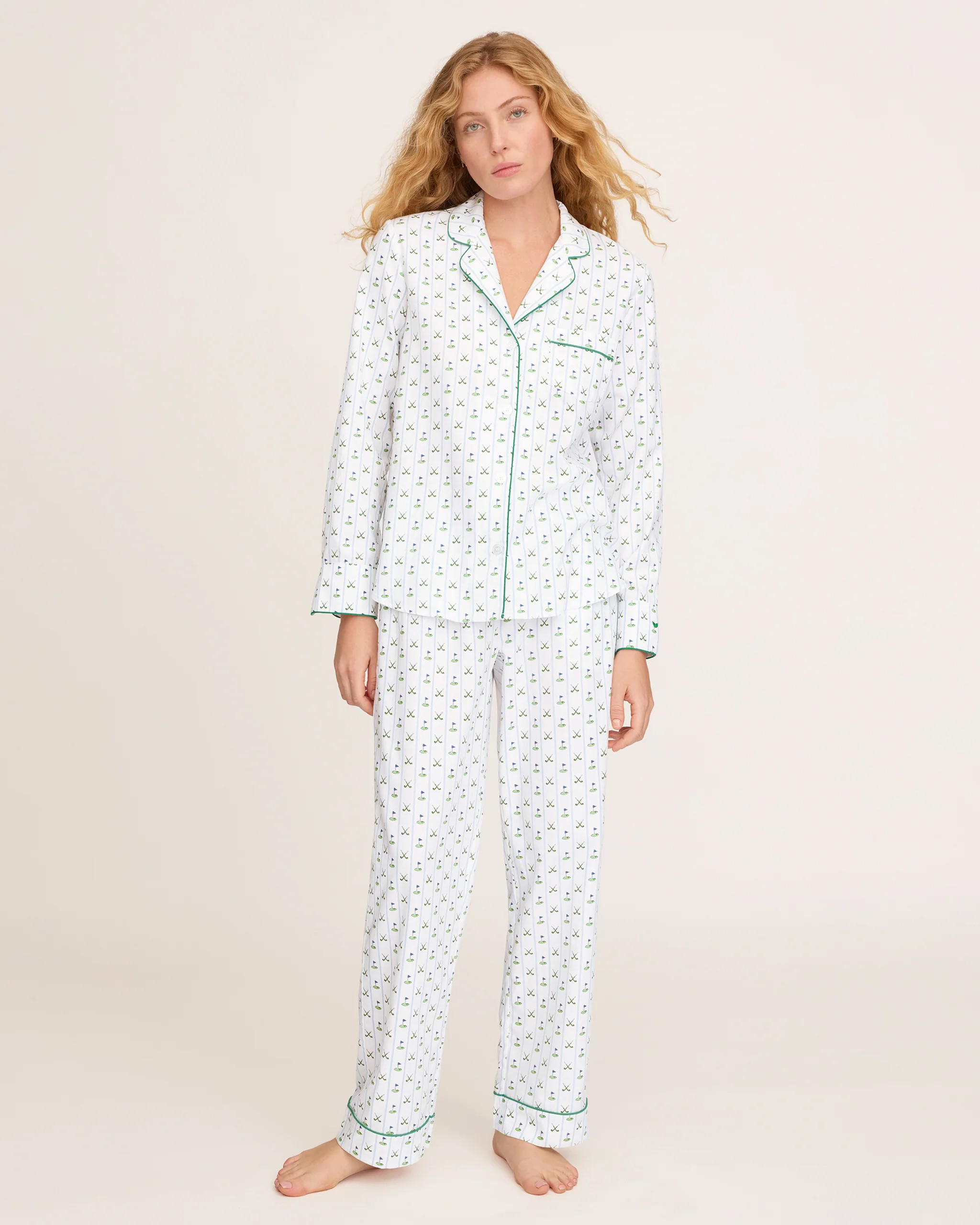 Women's Twill Pajama Set in Fairway Stripe | Petite Plume