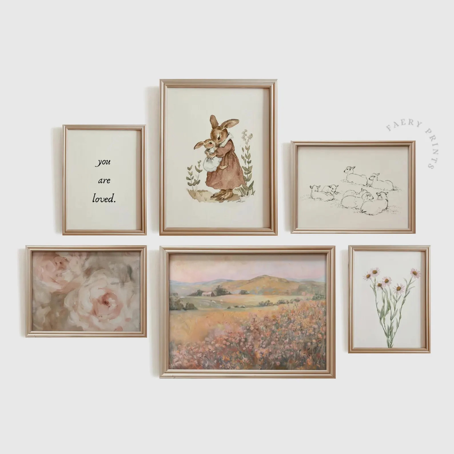 Pink Nursery Gallery Wall Art | Set of 6 Nursery Prints | PRINTABLE Wall Art | Soft Pastel Peachy... | Etsy (US)