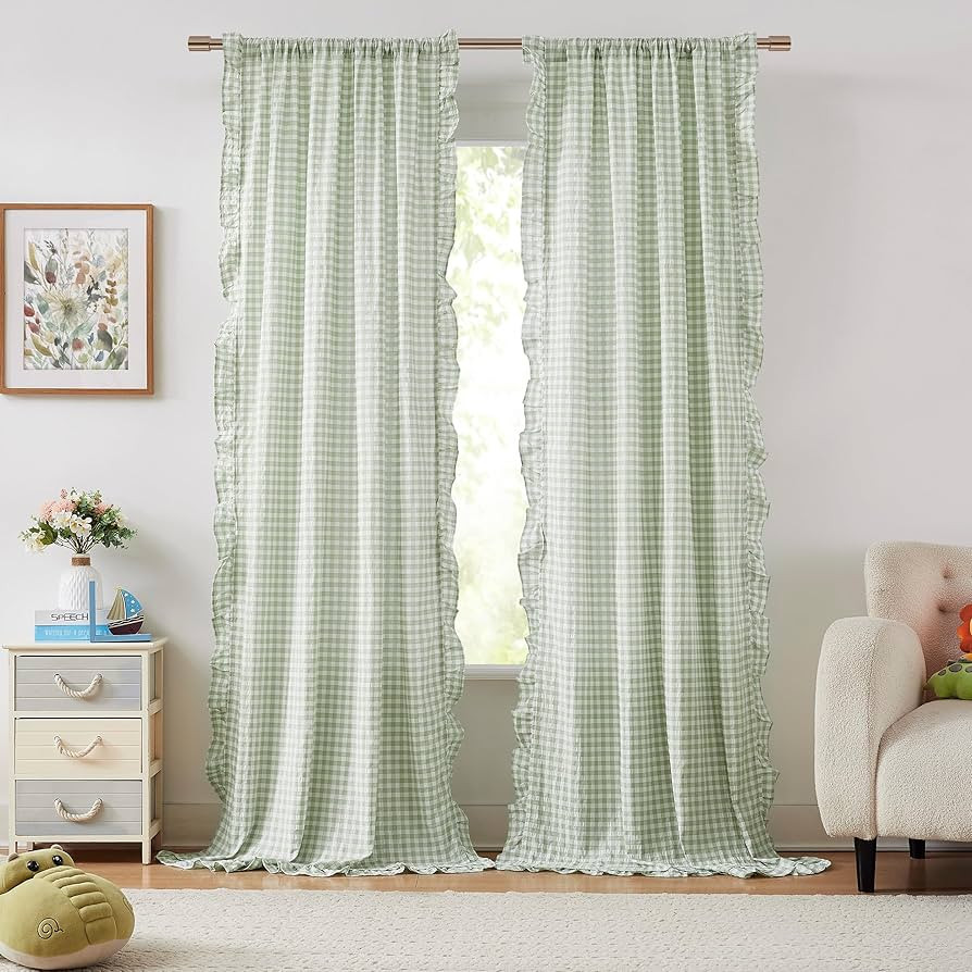 ZJDECOR 90 Inches Buffalo Plaid Curtain Panels for Kidsroom,Sage Green Farmhouse Not-See-Through ... | Amazon (US)