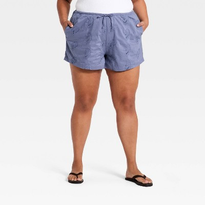 Women's High-Rise Cutwork Paisley Pull-On Shorts - Universal Thread™ Slate Blue 2X | Target