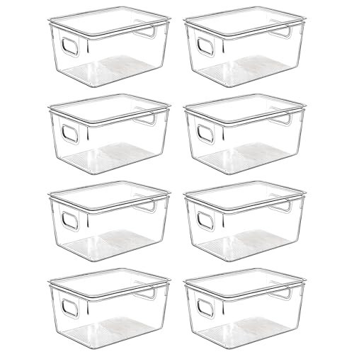 Clear Plastic Storage Bins with Lids, Perfect for Kitchen Organization or Pantry Organization and Storage, Stackable Fridge Organizer Bins, Storage Containers for Organizing, Cabinet Organizers | Amazon (US)