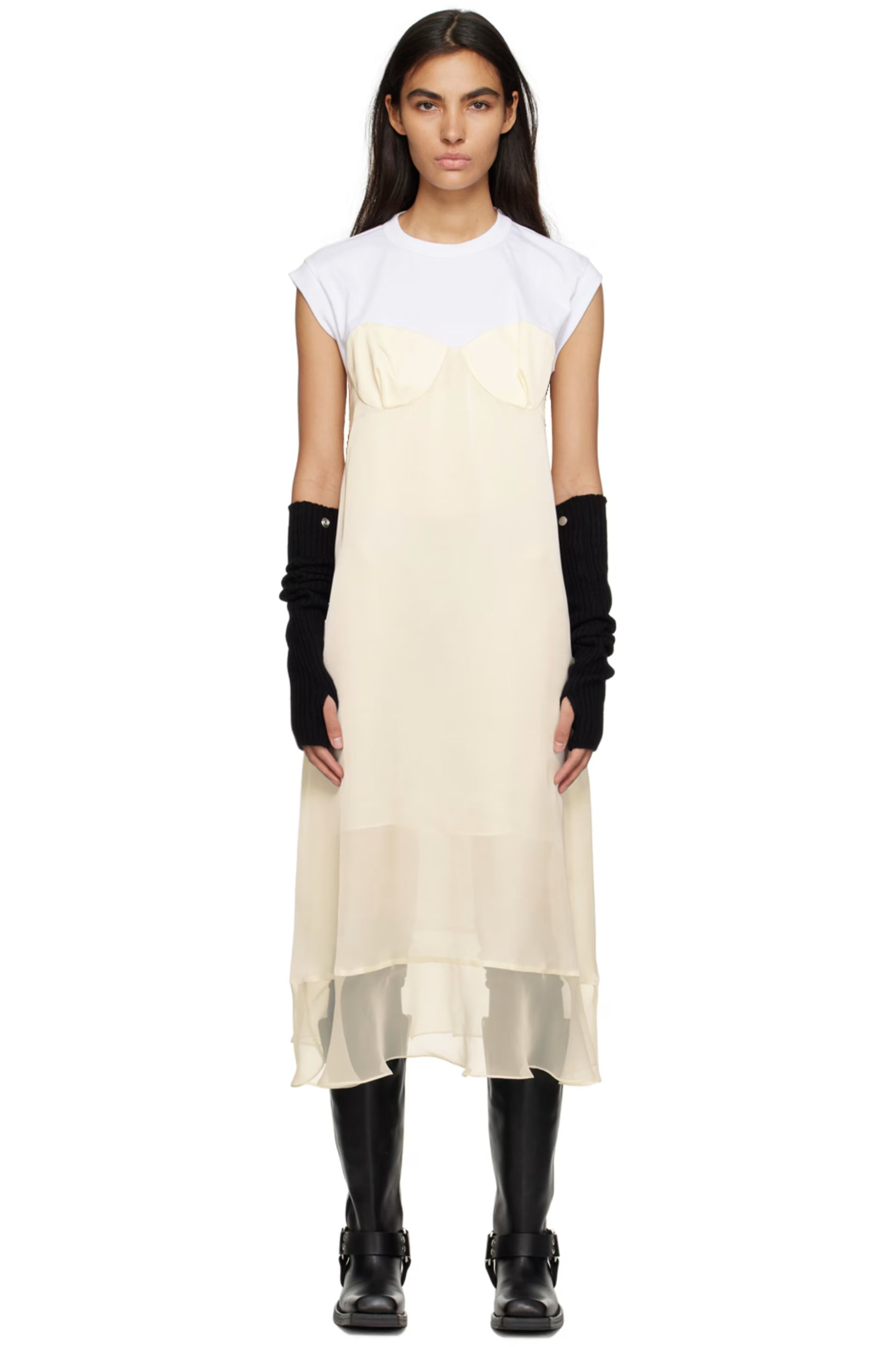 sacai - Off-White Paneled Midi Dress | SSENSE