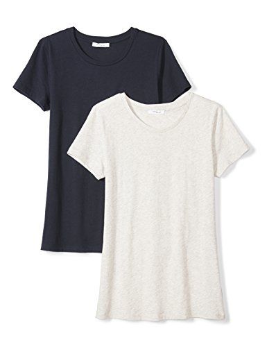 Daily Ritual Women's Tissue Cotton Short-Sleeve Crew Neck T-Shirt, 2-Pack, M, Heather Grey/Navy | Amazon (US)
