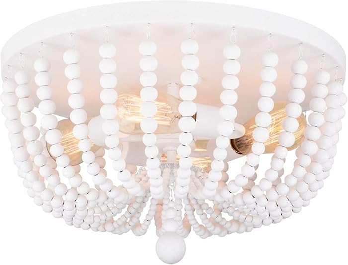 ALICE HOUSE 18" Flush Mount Light, Rustic White Wood Bead Chandelier, 4 Light Ceiling Light for E... | Amazon (US)