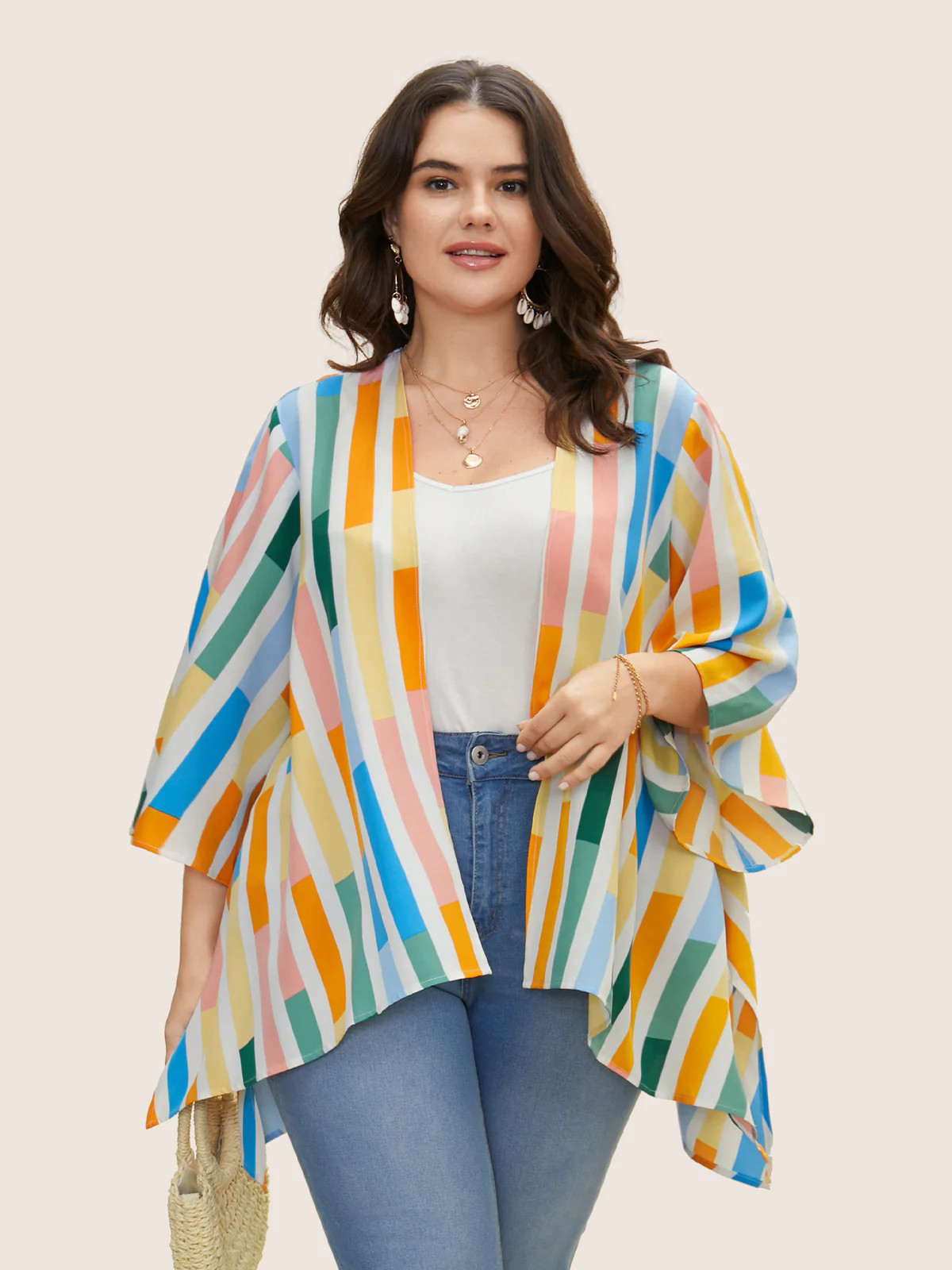 Colorblock Contrast Split Side High Low Hem Kimono | Bloomchic