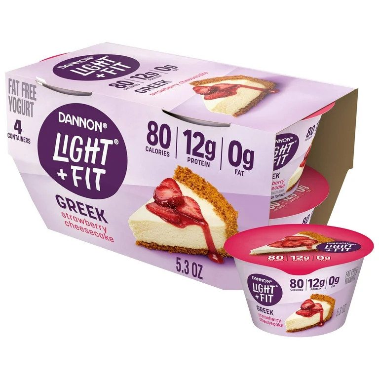 Light + Fit Strawberry Cheesecake Flavored Greek Fat Free Yogurt Pack, 5.3 oz, 4 Count | Walmart (US)