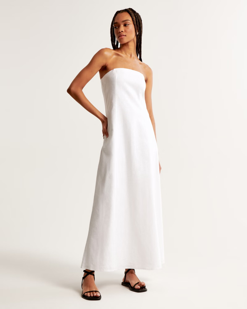 Strapless Skimming Linen-Blend Maxi Dress | Abercrombie & Fitch (US)