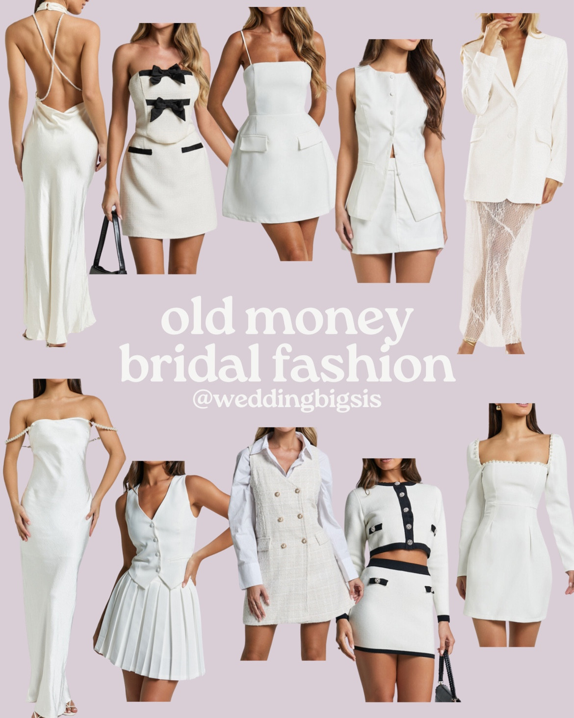 A mix of timeless, classy, elegant pieces. It’s giving Old Money💍💋💄

I adore these pieces, they are great options for bridal brunches, dress shopping, showers, and more! I even threw in some cute rehearsal dinner options (that white satin dress with the pearl straps 😍)

I am your Wedding Big Sis, a wedding content creator who captures BTS of weddings & loves sharing unique wedding fashion + wedding finds!!!

Cover photo & outfits from @ showpo

Engagement photo outfit idea, all white outfit, wedding outfit inspiration, bride to be, bridal outfits, bridal looks, white dress, white pants, white look, white top, bridal accessories, bridal style, wedding fashion, affordable outfit

#LTKWedding #LTKStyleTip
