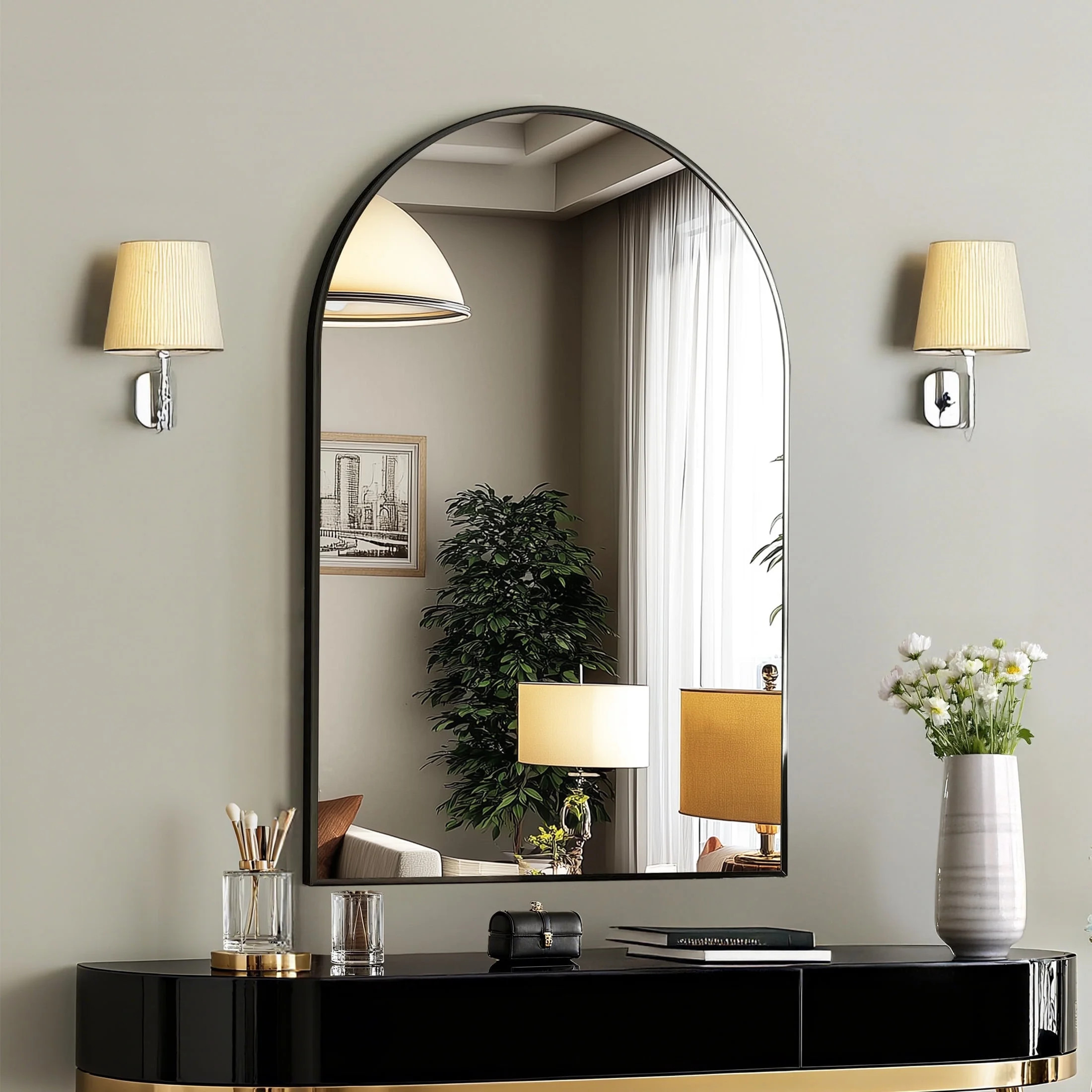 EDX 20"X30" Arched Bathroom Mirror, Wall Mounted Mirror with Aluminum Alloy Frame, Bathroom Mirro... | Walmart (US)