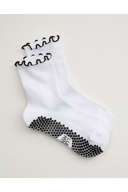 LUCKY HONEY Juliet Ruffle Grip Socks Women's True Black One Size | Aerie