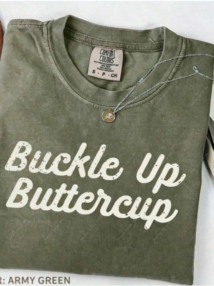 SummeroutfitsforwomenMen's Vintage Western Style T-Shirt-Brown "BUCKLE"UP"BUTTERCUP" Denim Theme Shirt-230g Heavy Weight Washed Cotton Top-Machine Washable Vintage Style, Suitable For Country Western Parties And Casual Wear-Funny Patterned Gifts, Durable Fabric, Fun Designs, Casual Clothing Looseandcomfortablevacationoutfitswomenspringoutfitsforwomensummerclothesclothingdesummerwomancottontopswomensummertopsforwomen | SHEIN USA (: | SHEIN
