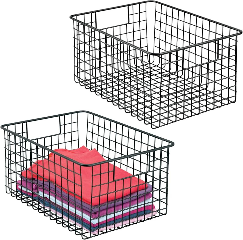 mDesign Metal Wire Closet Storage Basket Organizer with Handles for Organizing Bedroom, Bathroom,... | Amazon (US)