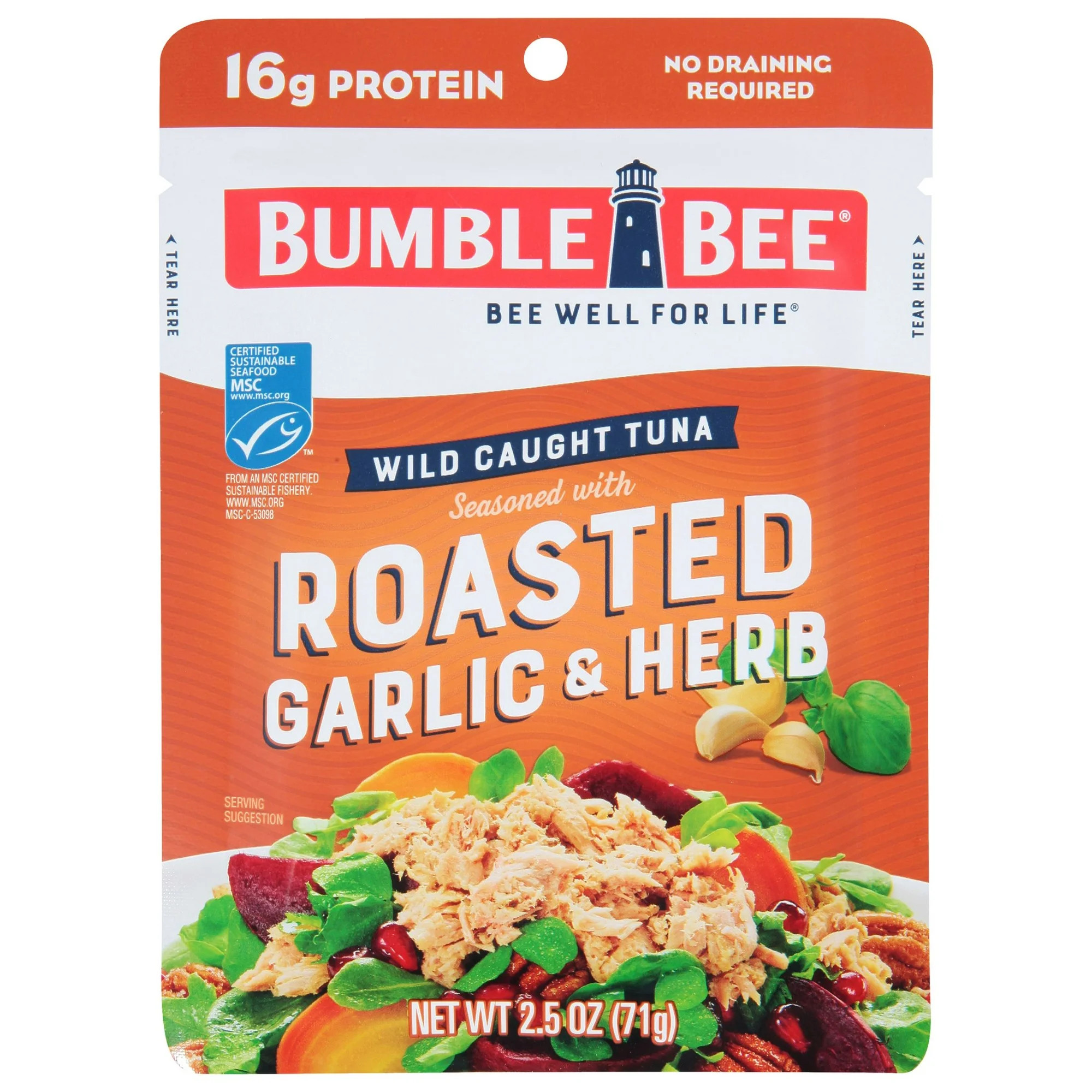 Bumble Bee Roasted Garlic & Herb Seasoned Light Tuna, Wild Caught, Gluten Free, 16g Protein per S... | Walmart (US)