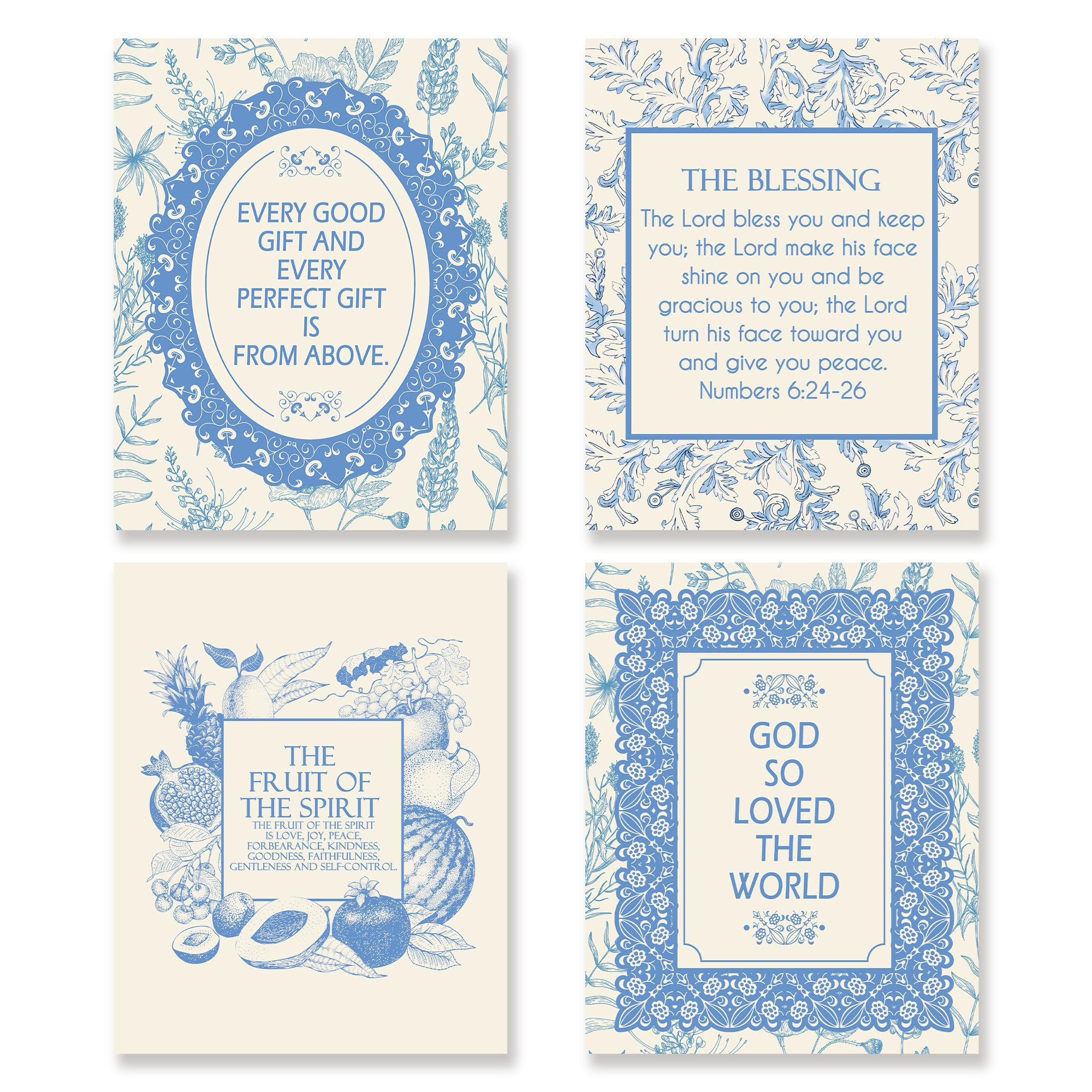 KSDUT Blue Flower Christian Wall Decor Art Set of 4 - Trendy Retro Artwork Poster Prints Bible Ve... | Amazon (US)