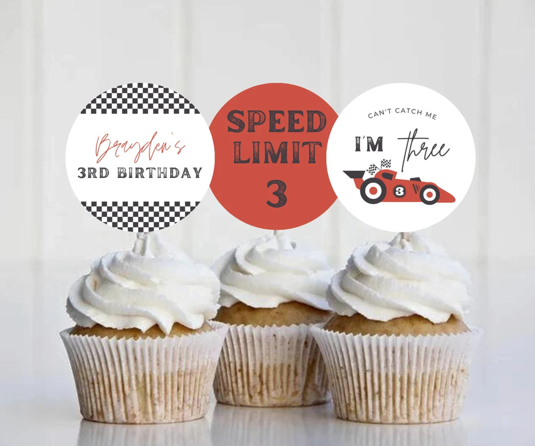 Can't Catch Me I'm Three, Boy Racecar 3rd Birthday Party Cupcake Toppers, Editable Template Race ... | Etsy (US)