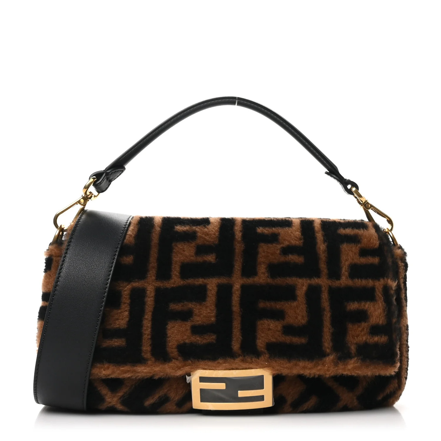 Fendi Shearling Vitello Dolce Macro FF 1974 Baguette Tobacco Black 1735265 | FASHIONPHILE (US)
