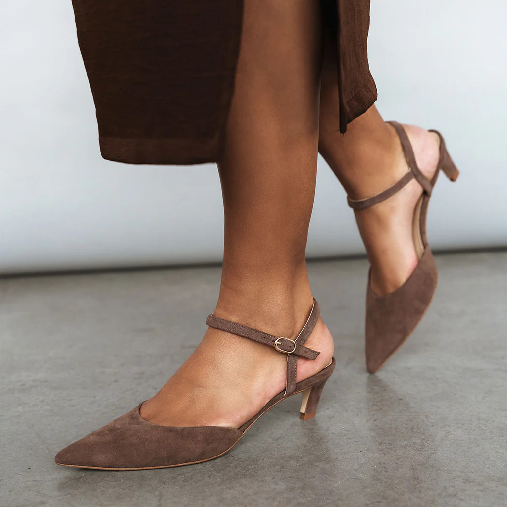 The Claire Kitten Heel Ash Brown Suede | Poppy Barley