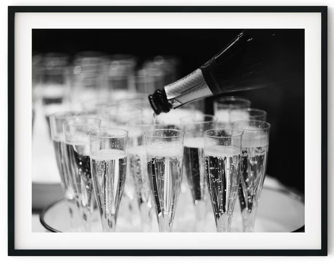 Black And White Photo Instant Digital Download Wall Art Print Pouring Champagne Image | Etsy (US)