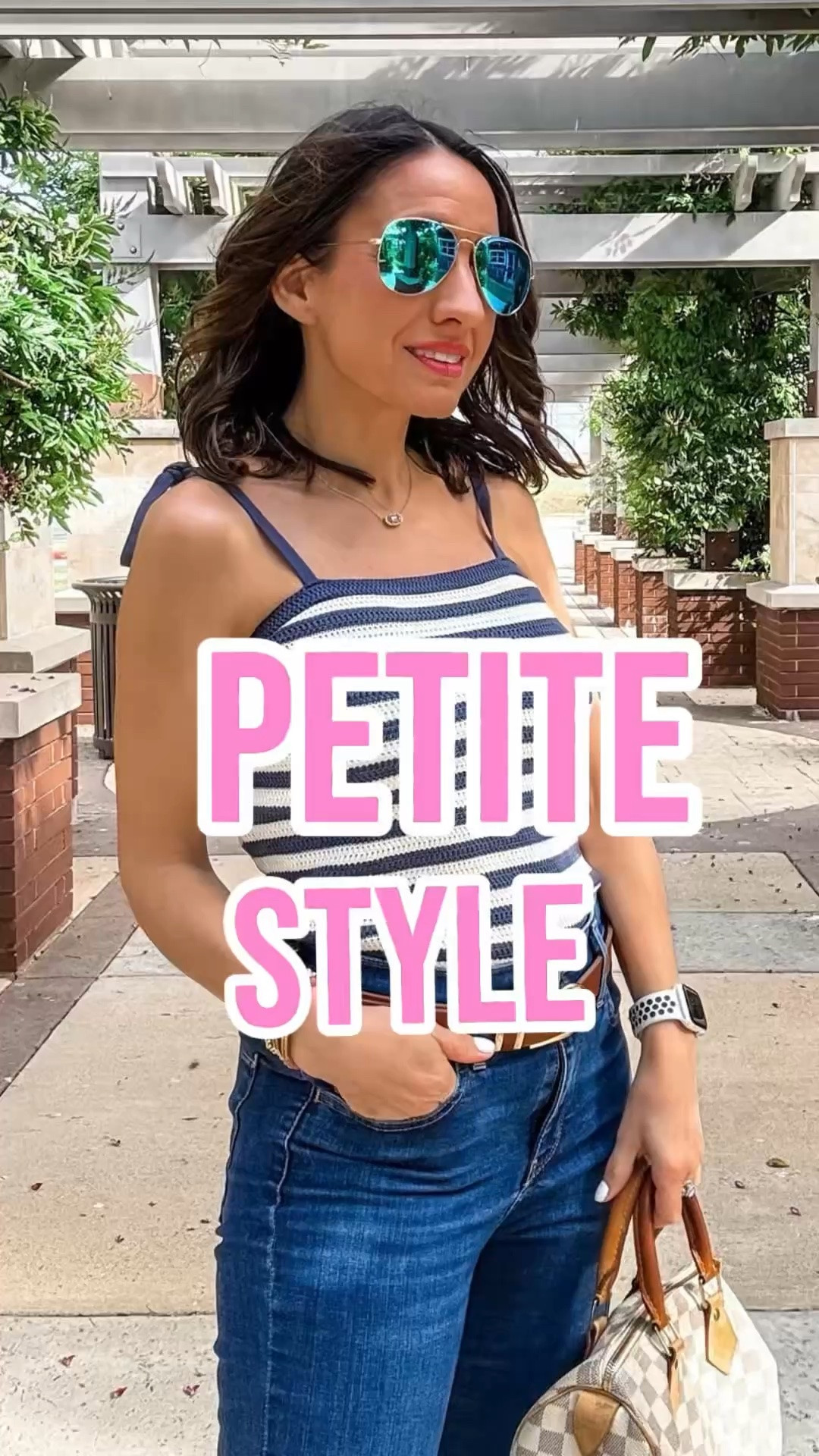 Hi! Here’s a cute casual outfit I love 💙. This blue and white sweater tank. This runs true to size. Go with your regular size. 
Levi’s jeans. They run true to size. I love the fit. I had them hemmed because I’m 5’0 tall. 
Aviators with blue lenses. They are so fun. 
Brown leather belt. I love the gold buckle detail. 
White Native water shoes are a fun easy water resistant summer shoe. 
I added the Arizona Eva water resistant Birkenstocks. 
Petite Style 
Petite Outfit 
Target top

#LTKootd #LTKPetite #LTKOver40