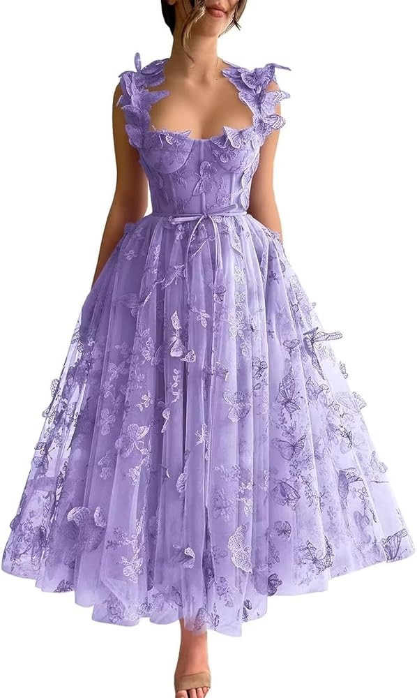 Tulle 3D Butterflies Prom Dresses for Women Spaghetti Straps Embroidered Sweetheart Formal Evenin... | Amazon (US)