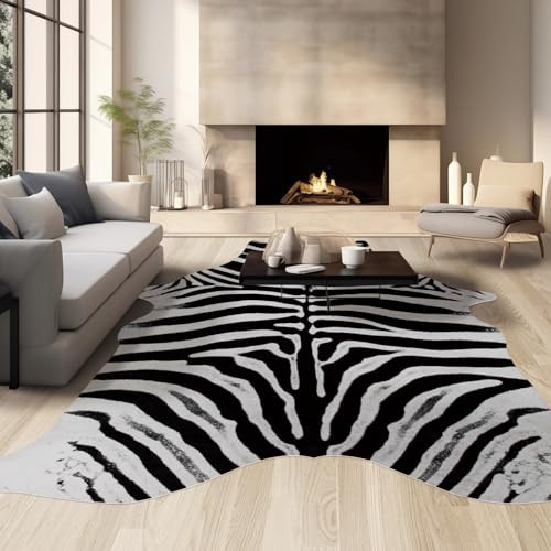 Guyi Rare Faux Cowhide Rug Cow Rug Rustic Chic Western Rugs for Bedroom Living Room Dining Room Brown Animal Rugs Cow Print Non Slip Cow Area Rugs (XXL (10X8 ft), Black Zebra Cowhide) | Amazon (US)