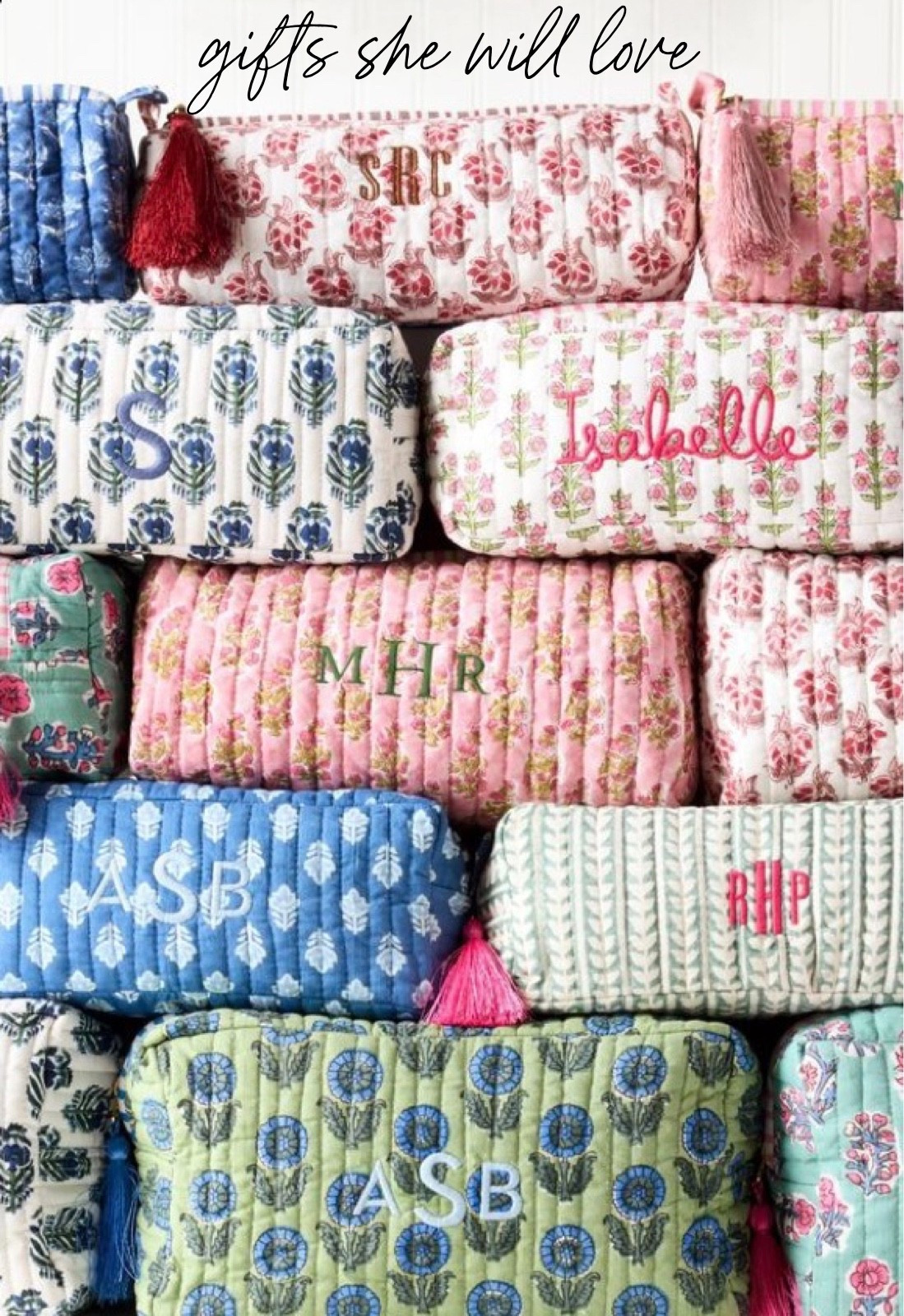 Gifts she will love this season 💕

Sharing some of the prettiest block-print finds — totes, travel bags, weekenders, makeup + toiletry bags, and so much more! These make the sweetest gifts for moms, sisters, friends… or a treat for yourself 😉🌸

Classic, feminine, high-quality pieces she’ll use every single day.
Perfect for Christmas gifting, stocking stuffers, or bundling together for a gorgeous travel set! 🎀✈️

Tap to shop your favorites! 🤍🎁💫

#giftguide #giftideasforher #blockprintbags #holidaygifting #prettylittlethings #ltkholiday #ltkfinds #shopsmall #giftinspo #gifts #giftideas #christmas #christmasgifts #holidays #blockprint 

#LTKHoliday #LTKGiftGuide #LTKCyberWeek