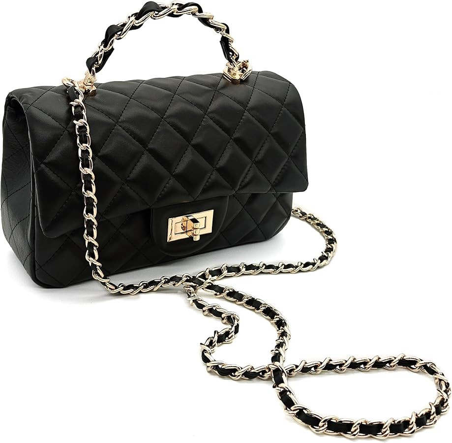 Small Quilted Crossbody Bags for Women, Soft Leather Shoulder Bag with Gold Chain Strap, Metal To... | Amazon (US)