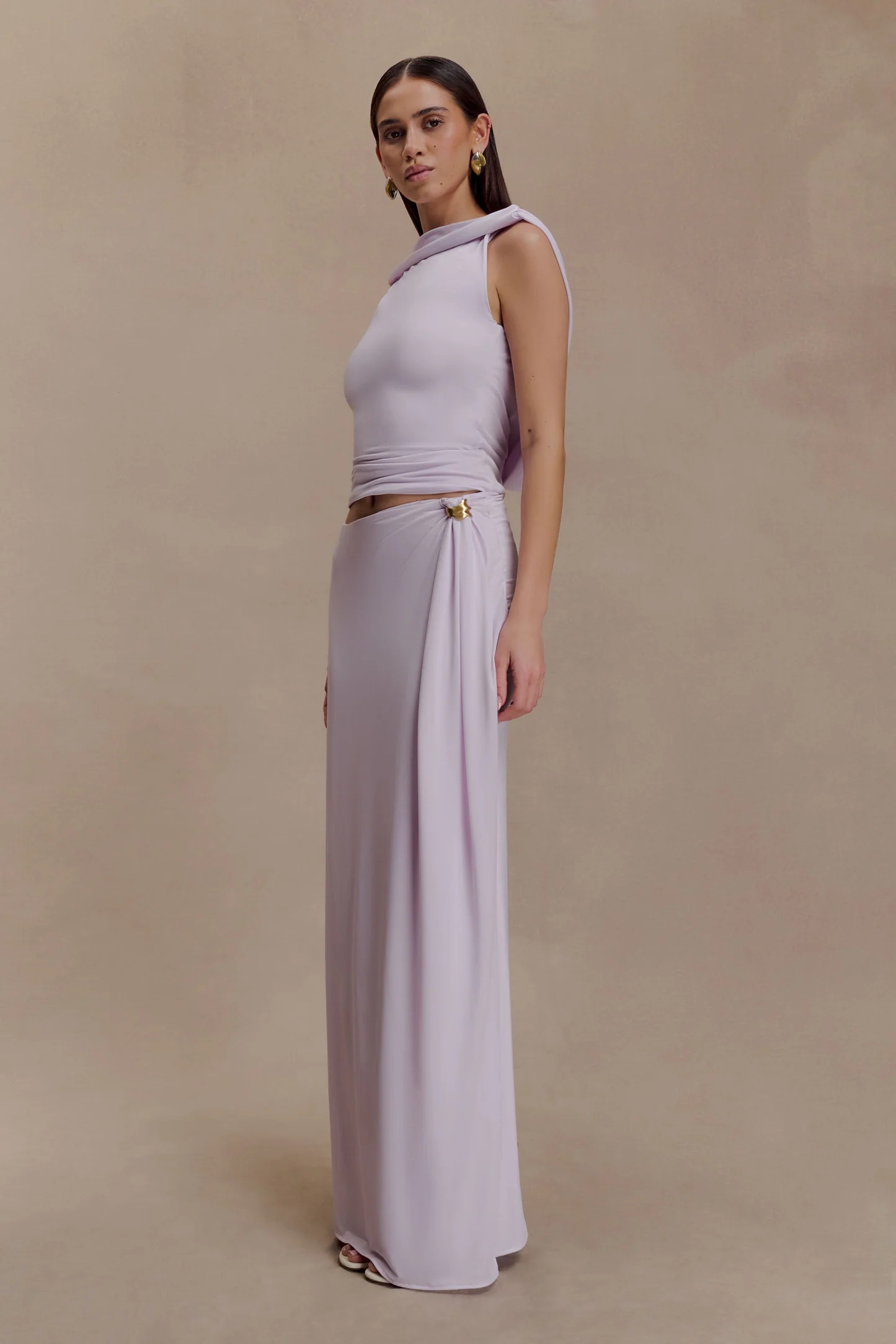 Slinky Maxi Skirt With Hardware - Dusty Lilac | MESHKI US