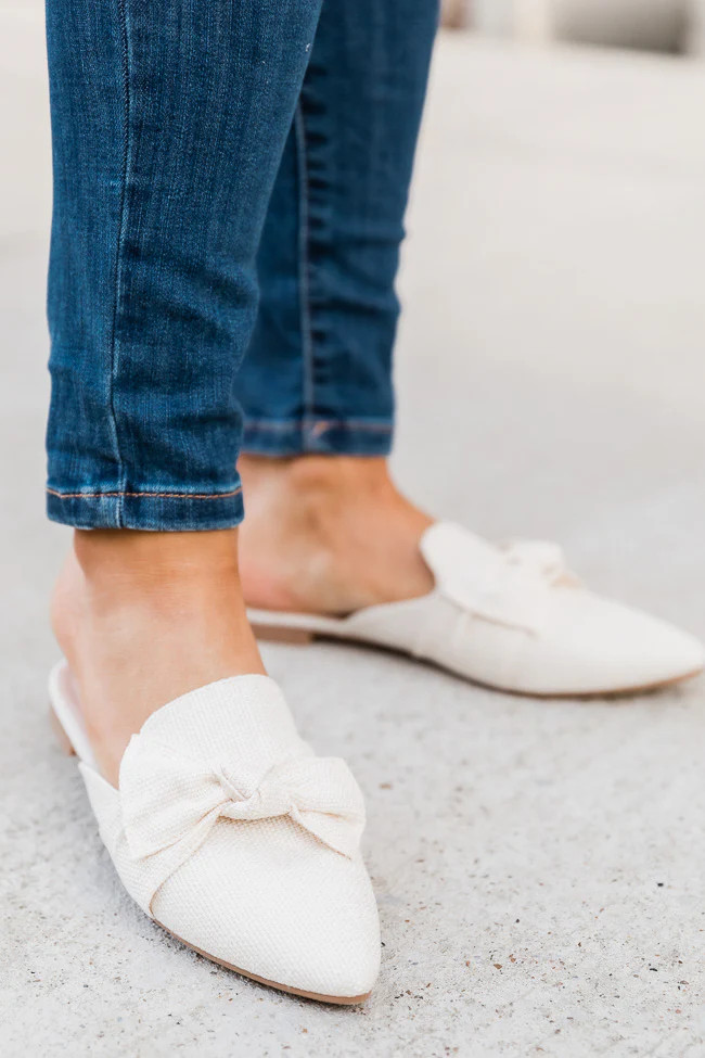 Audry Ivory Tweed Bow Mule Flats | Pink Lily
