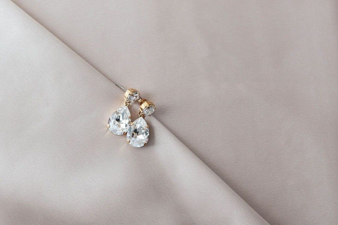 Cubic Zirconia Drop Wedding Earrings, Diamond Cut Earrings, Pear Shape Stones | Etsy (US)