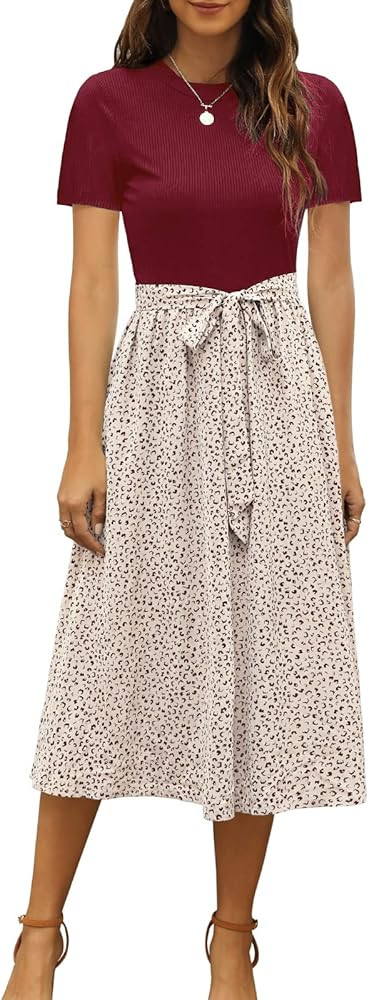 Zattcas Women Summer Dress Short Sleeve Ribbed Teacher Church Modest Casual Business Work Outfits... | Amazon (US)