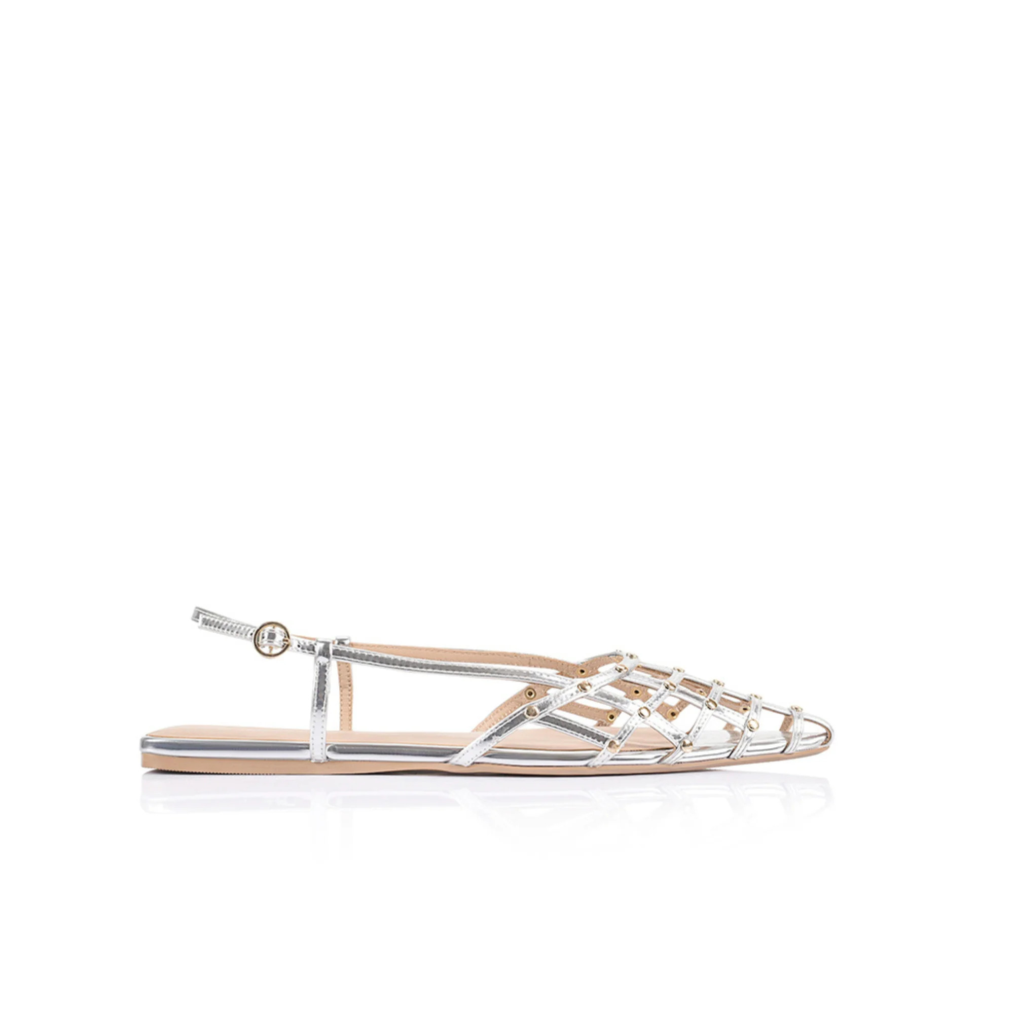 Mary Lattice Caged Flat Slingback Silver | Lana Wilkinson
