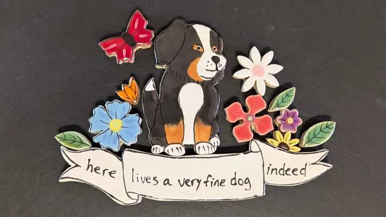 Handmade Ceramic Mosaic Tile: Bernese Dog and Flowers, Dog Lover, 12 Pc Set - Etsy | Etsy (US)