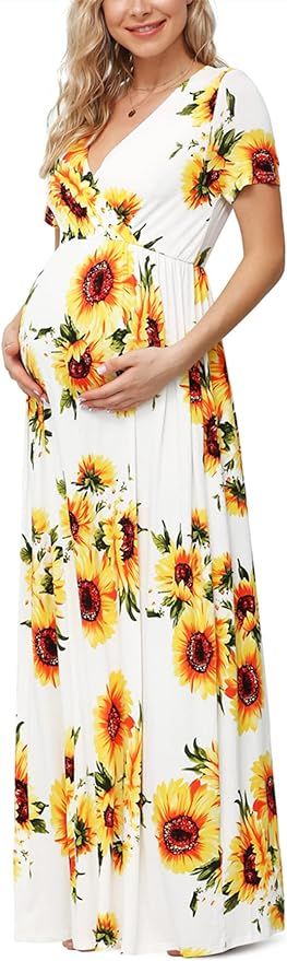 Xpenyo Maternity Maxi Dress Women Casual Wrap Long Baby Shower Pregnancy Dresses | Amazon (US)