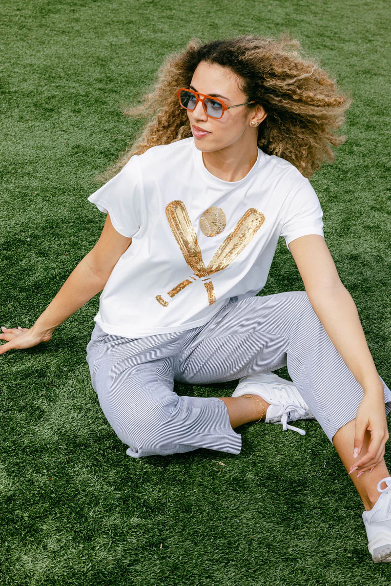 White & Gold Baseball Tee | Queen of Sparkles